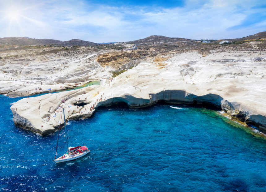 swimming spots in Milos by boat